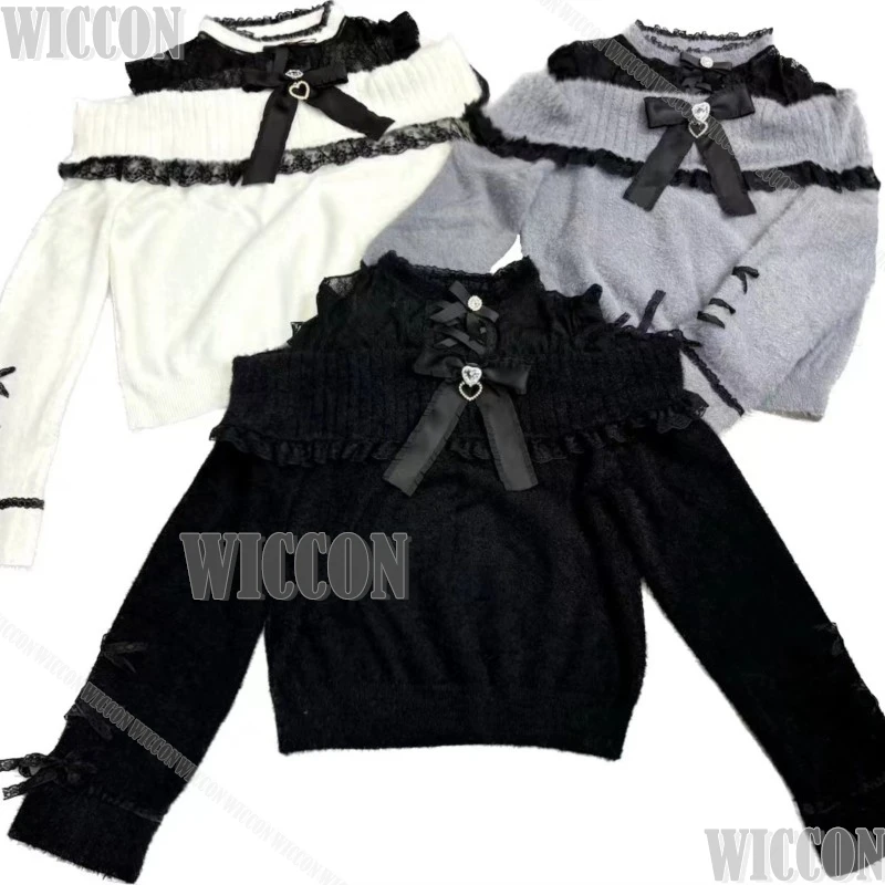 

Кружевной свитер-костюм для девочек Jirai Kei, 4 цвета: белый, черный, синий, розовый. Одежда для косплея на Хэллоуин, Комик-Кон, карнавал.