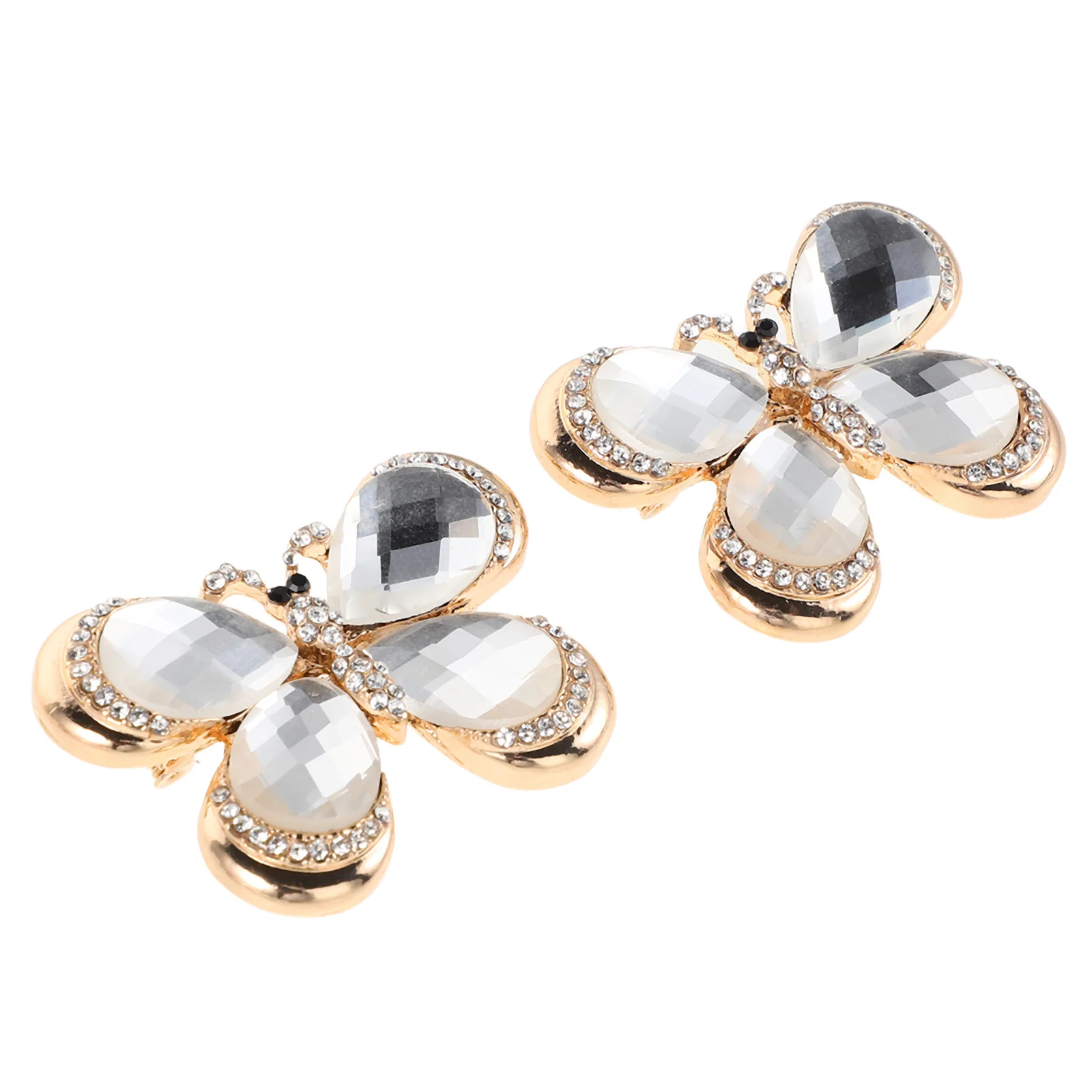 2개 크리스탈 라인스톤 나비 브로치 빈티지 합금 라펠 핀 스카프 배지 액세서리 여성용 드레스 코트