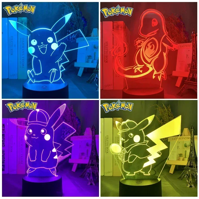Veilleuse LED 3D Pokémon pour enfants, figurines d\'anime, lampe de chevet Pikachu mignonne, décoration de chambre, cadeau d\'anniversaire, nouveau