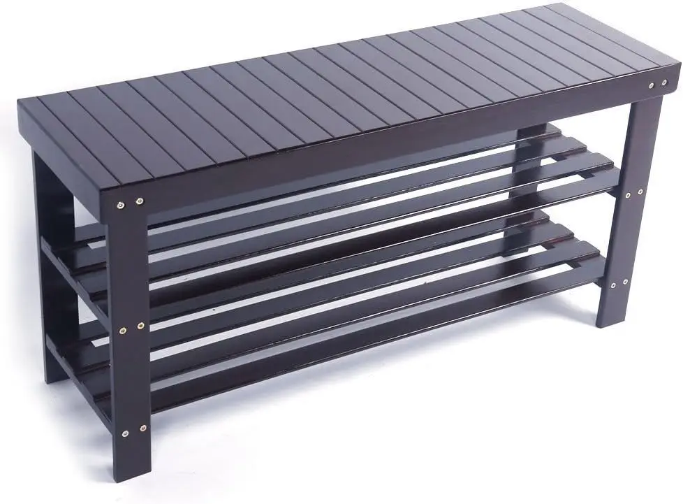 

3 Tier Bamboo Shoe Ra Bench Storage Shelf Organizer Entryway Home Furni Coffee