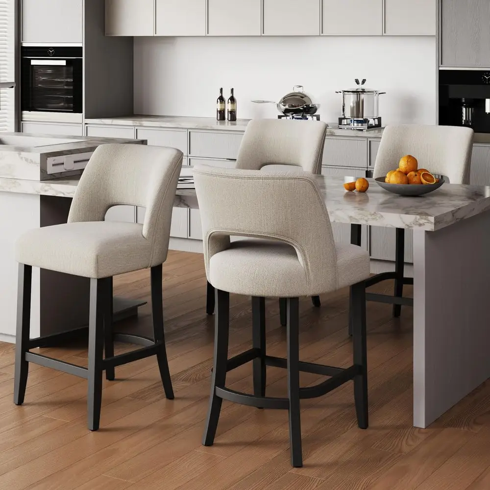 

26 Counter Height Bar Stools Set of 4, Upholstered Bar Stools with Black Wood Legs, Modern Counter Stools with Back for Kitchen