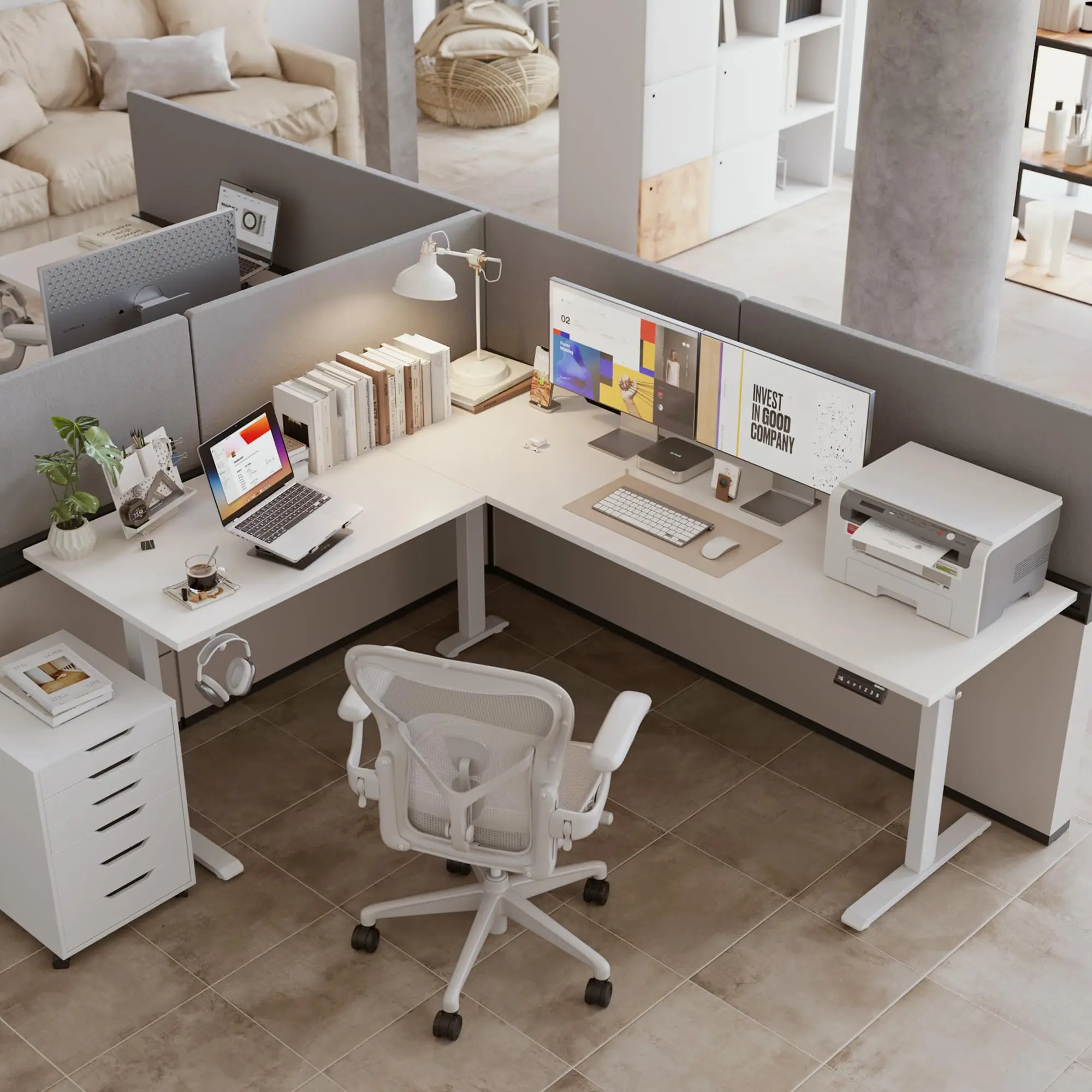 Modern Electric Height-Adjustable L-Shaped Desk Home-Friendly Extendable Office Home Computer Desk Three Motor Office Desk