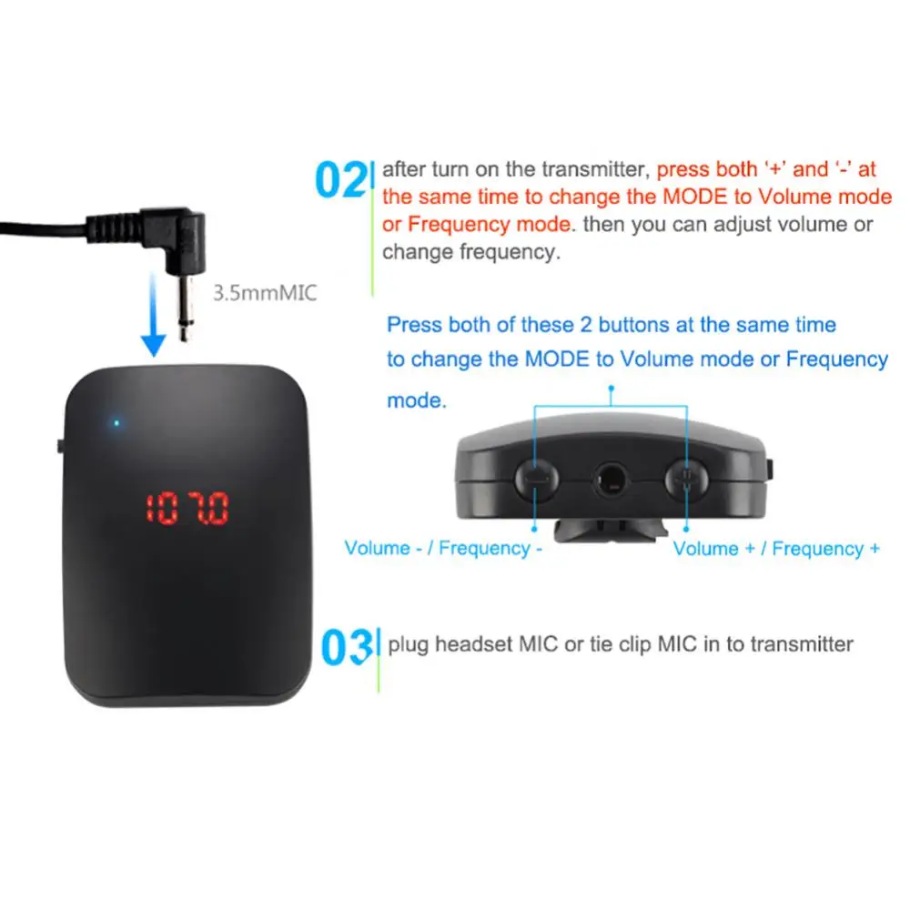 1 Set FM Wireless Headset Microphone FM Radio Amplifier FM Transmitter Headset With Both Headset MIC Collar Clip-On MIC