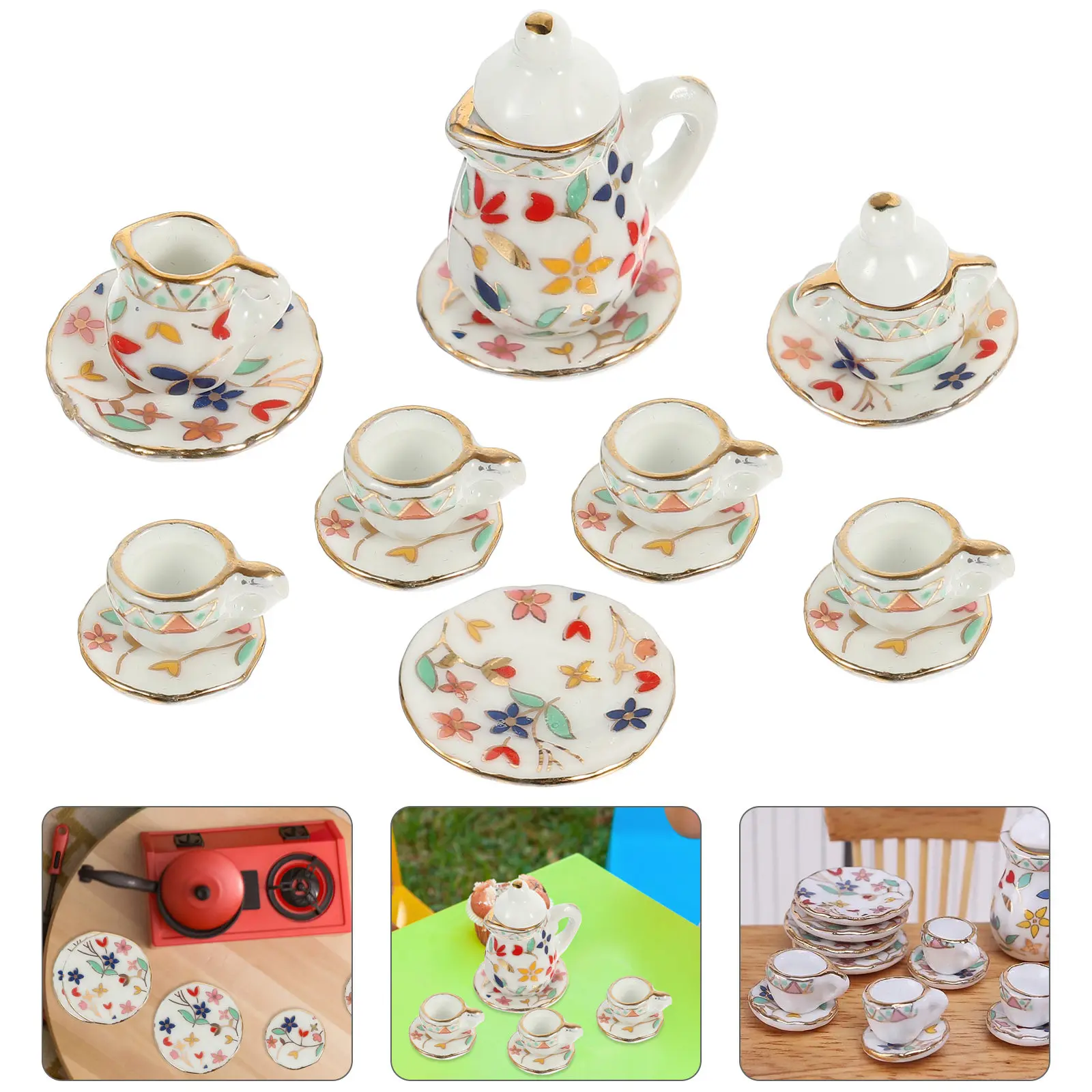 

1Set Miniature Ceramic Tea Set Mini Tea Cup Tableware Dollhouse Accessories Tiny House Decoration Kid Pretend Play