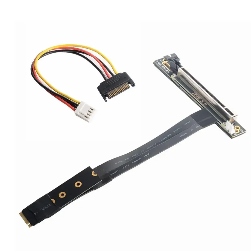 High Speed 90 Angled PCI-E PCIe 3.0 X16 16X To M2 M.2 M-Key Key M Gen 3 Extender Extension Cord Cable with 4Pin Sata Power Cable