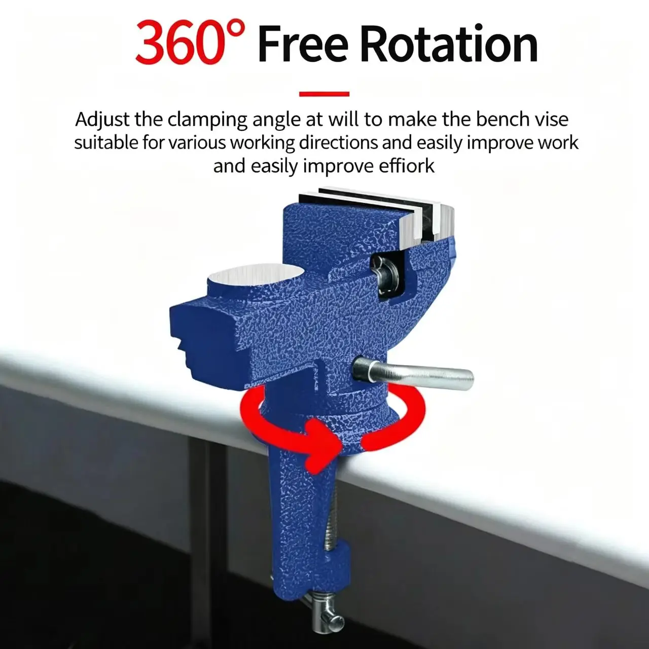 Professional Table Vise, 360 ° Rotating Clamp-On Work Vise, Heavy-Duty Construction, Suitable for Woodworking and Metalworking.