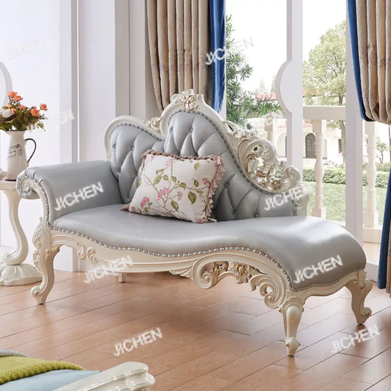 

XH Antique Concubine Reclining Chair Solid Wood Beauty Couch Single Bedroom End Sofa Small European Concubine Chair Light Lux