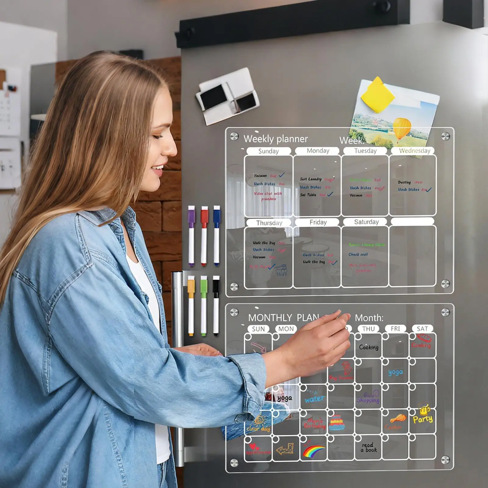Acrylic Wall Calendar Dry Erase Reusable Monthly Planner Clear Fridge Calendar Schedule Board For Apartment Office School
