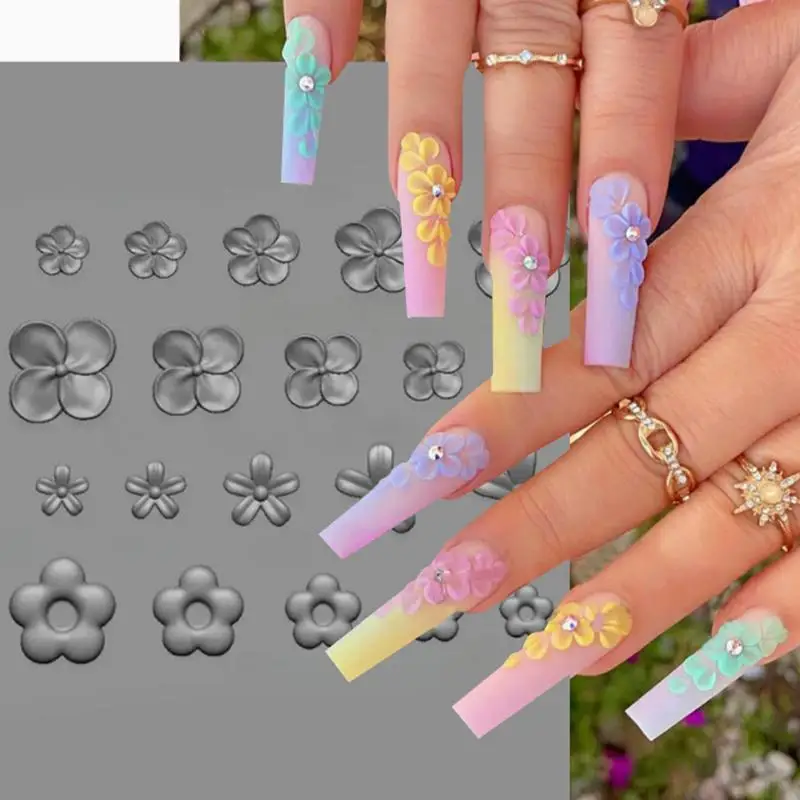 3D Flower Nail Art Silicone Mold Stereoscopic  Template for Easy Home Salon Gel Nail Decoration Application view 3