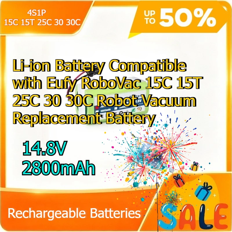 4S1P 14.8V 2800mAh Li-ion Battery Compatible with E ufy RoboVac 15C 15T 25C 30 30C Robot Vacuum Replacement Battery