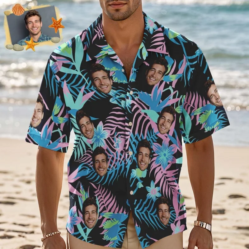 

3D Printed Flower Leaf Aloha Shirt For Men Customized Portrait Graphic Blouses Casual Short Sleeve Hawalian Shirts Loose Tops