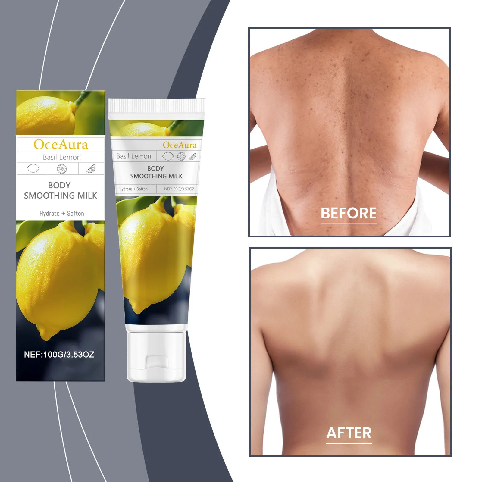 Basil Lemon Body Smoothing Milk – Hydrating & Firming Body Lotion with Natural Extracts – 100g/3.53oz