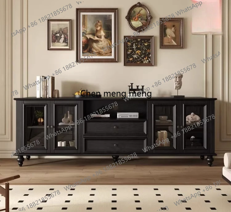 

American retro high TV cabinet storage locker integrated combination cabinet living room solid wood antique style