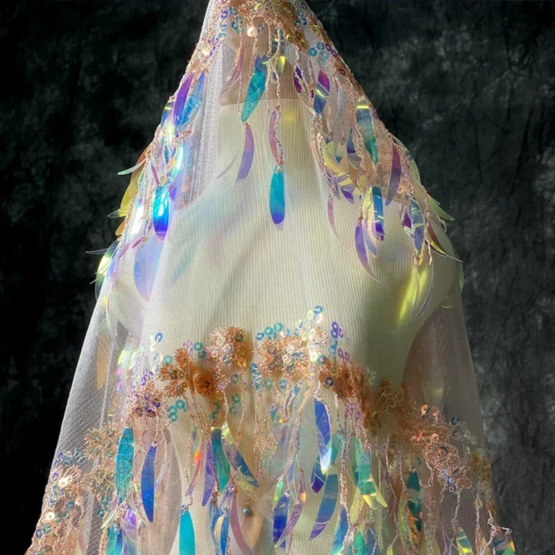 Tissu à pampilles à paillettes laser pour robe de mariée, matériel de gaze de filet de couture bricolage, document fantôme nickel é, vêtements à la