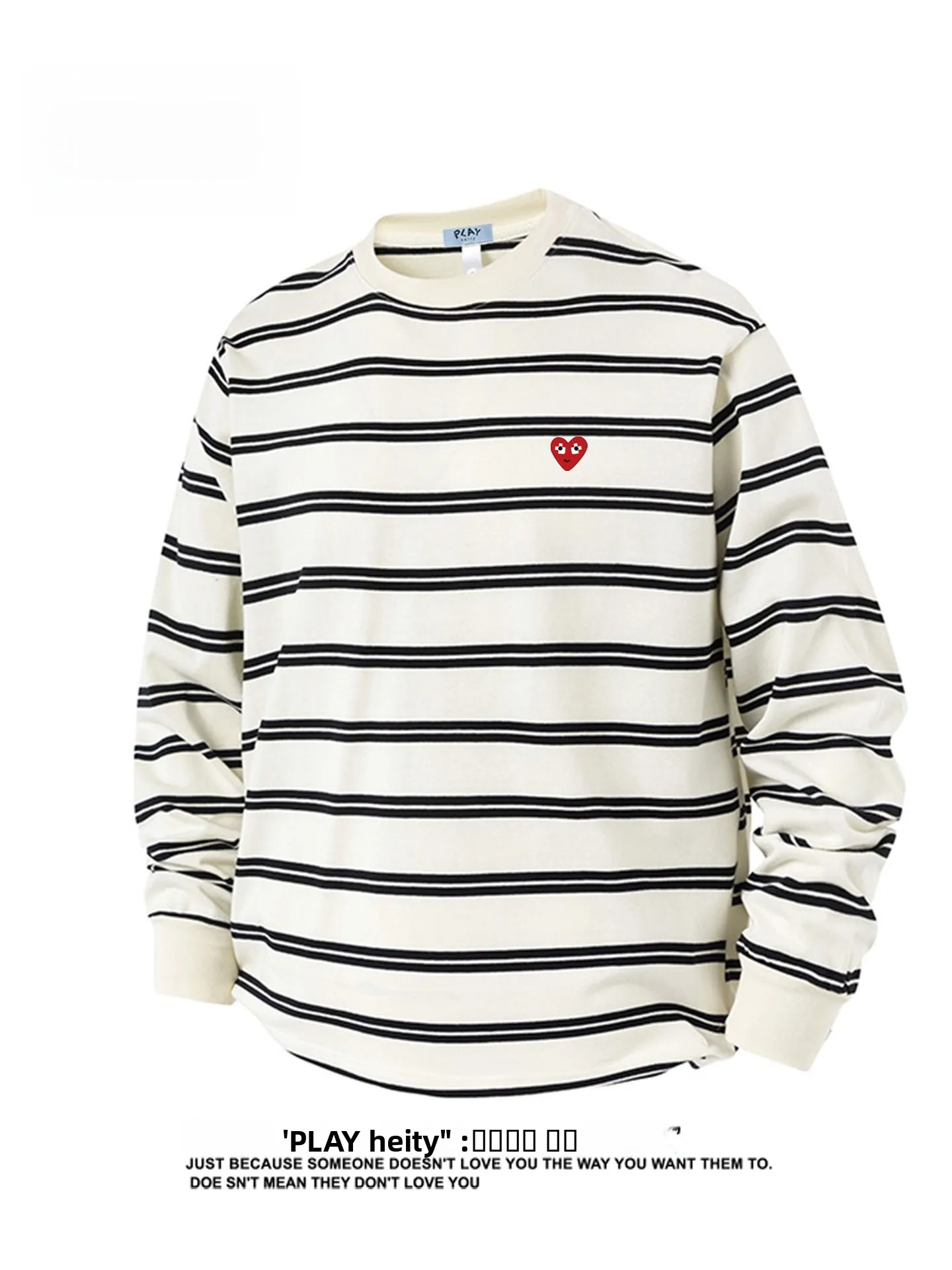 

Футболка Play Hei Stripe с длинным рукавом, свободного кроя, повседневная, дышащая, из смесового хлопка и полиэстера, весна-лето, новинка