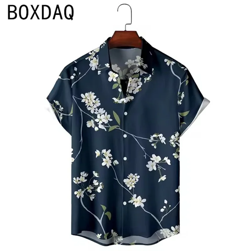 

Men Street Fashion Shirt Hawaiian Flowers Casual Vacation Style Shirt Oversized 4XL Men Summer Short Sleeve Beach Loose Blouse