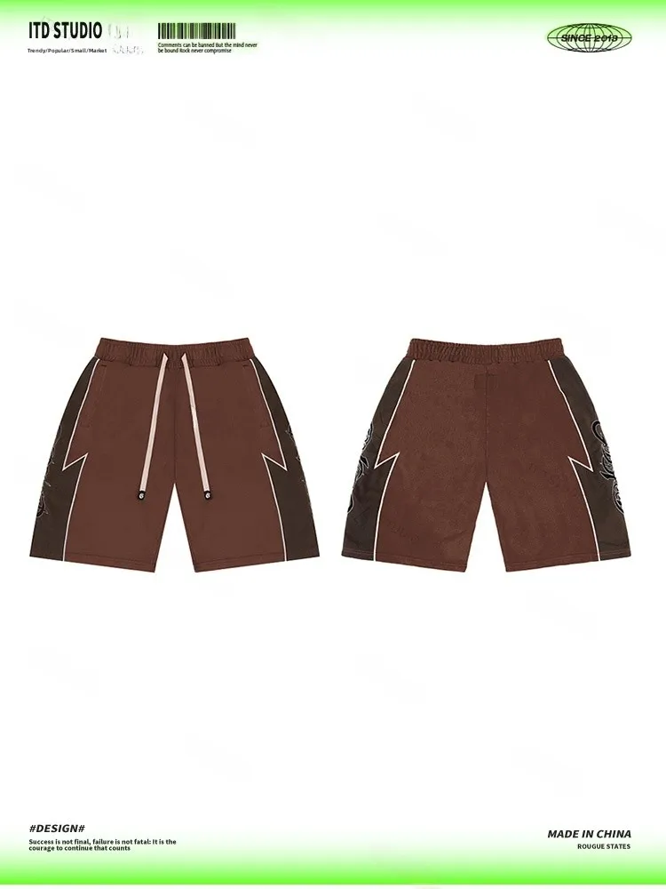 Godspeed Series Retro Racing Function High Street Trend Brand Logo Embroidery Patchwork Shorts Summer Cotton High Waist Loose...