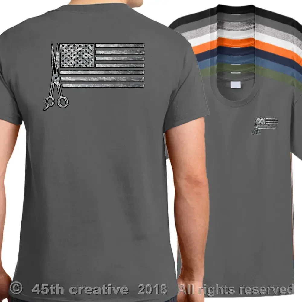Funny Clothing Casual Short Sleeve Tshirts Usa Barber Flag T-Shirt - American Barbers Shirt Barber Shop Hair Stylist Cut T-Shirt