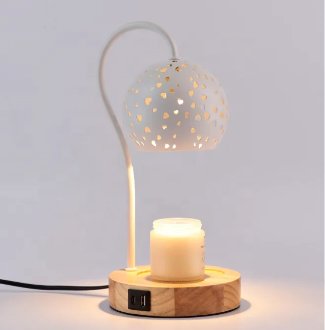 Bedside Romantic Heart Table lamps electric wax melter wooden base USB A+C ports dimmable Timer candle warmer lamp