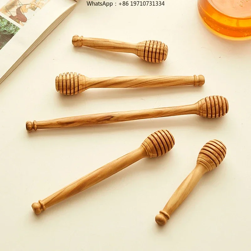 500 Pieces Premium Olive Wood Honey Stick 10/15cm Beautiful Log Wood Pattern Honey Dipper Paint-Free Fruit Puree Paddle