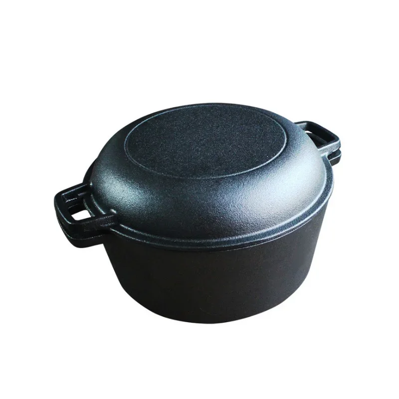 

4.8L 26cm Multifunctional Cast Iron Casserole With Lid Stew Pot Soup Pot Baking Cake Mold Uncoated Household Cookware