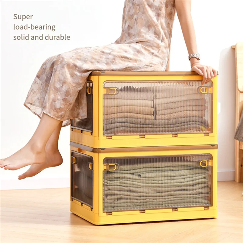 

Large Capacity Folding Storage Box - Stackable Thickened Plastic Organizer,Household Transparent Plastic Folding Box