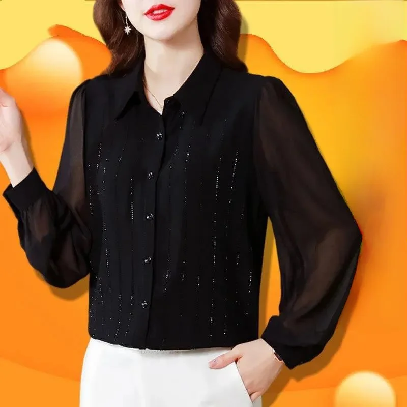 

Spring Autumn Color Single Button Long Sve irt Women's Tagl Design Korean Sle V-ne Loose Fit Casual Top