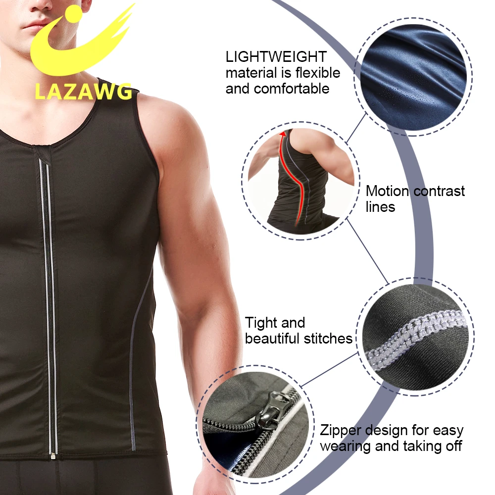 LAZAWG Men Hot Sweat Sauna Vest Waist Trainer Slimming Body Shapers Fajas Shapewear Corset Gym Underwear Fat Burn Slim Tank Top