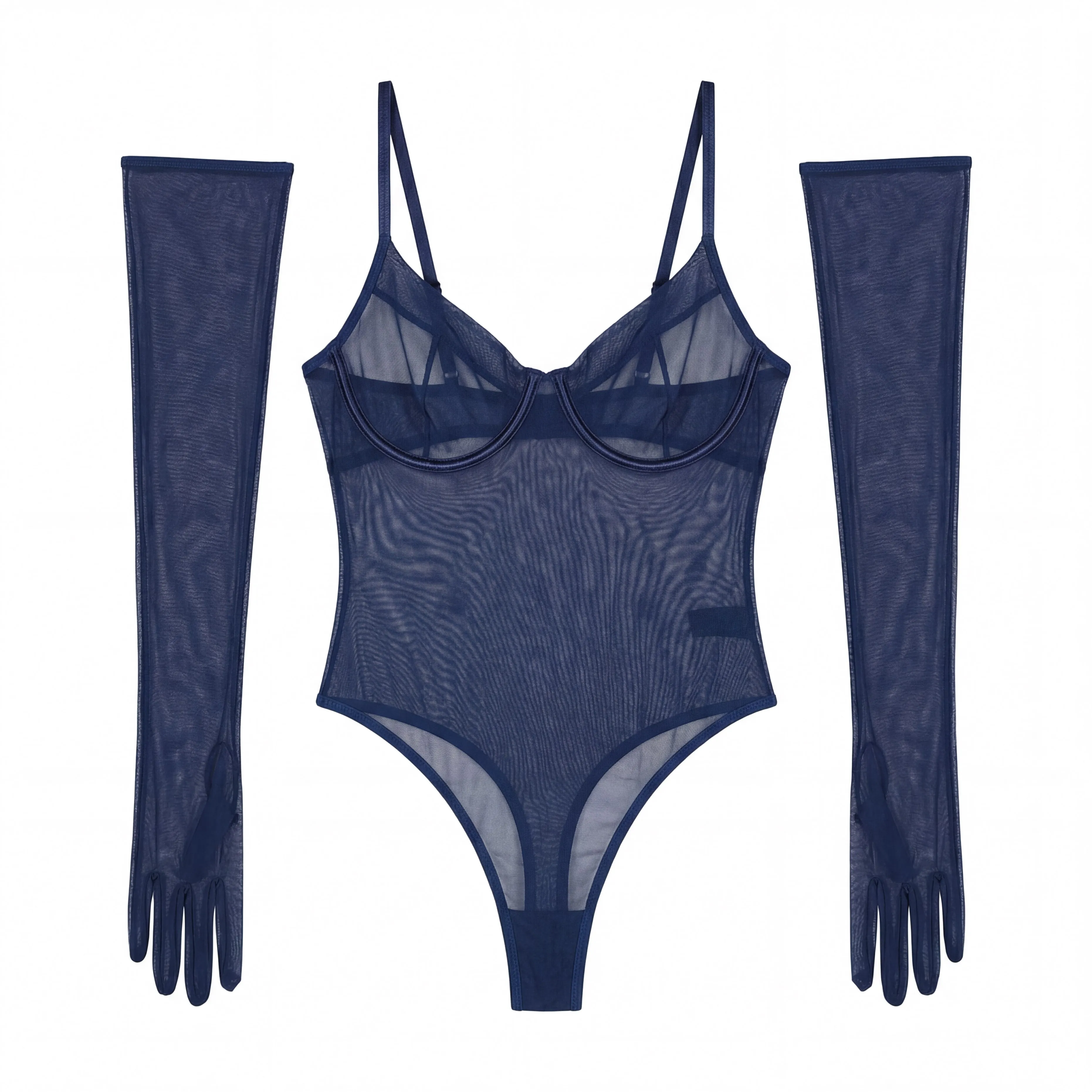 

Женский черный прозрачный боди-комплект с перчатками, глубоким V-образным вырезом, из сетчатой ткани, цельный комплект нижнего белья, клубный наряд