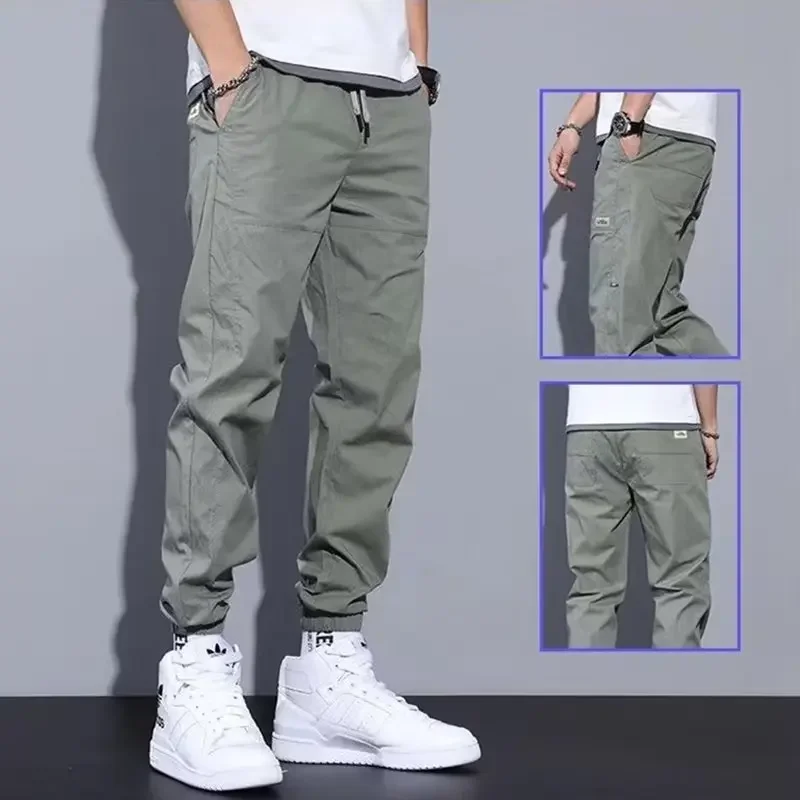 Trendy Loose-fit Bunched Cargo Pants Casual Fashionable Cropped Pants For Men Spring Autumn Youth Trend Solid Color