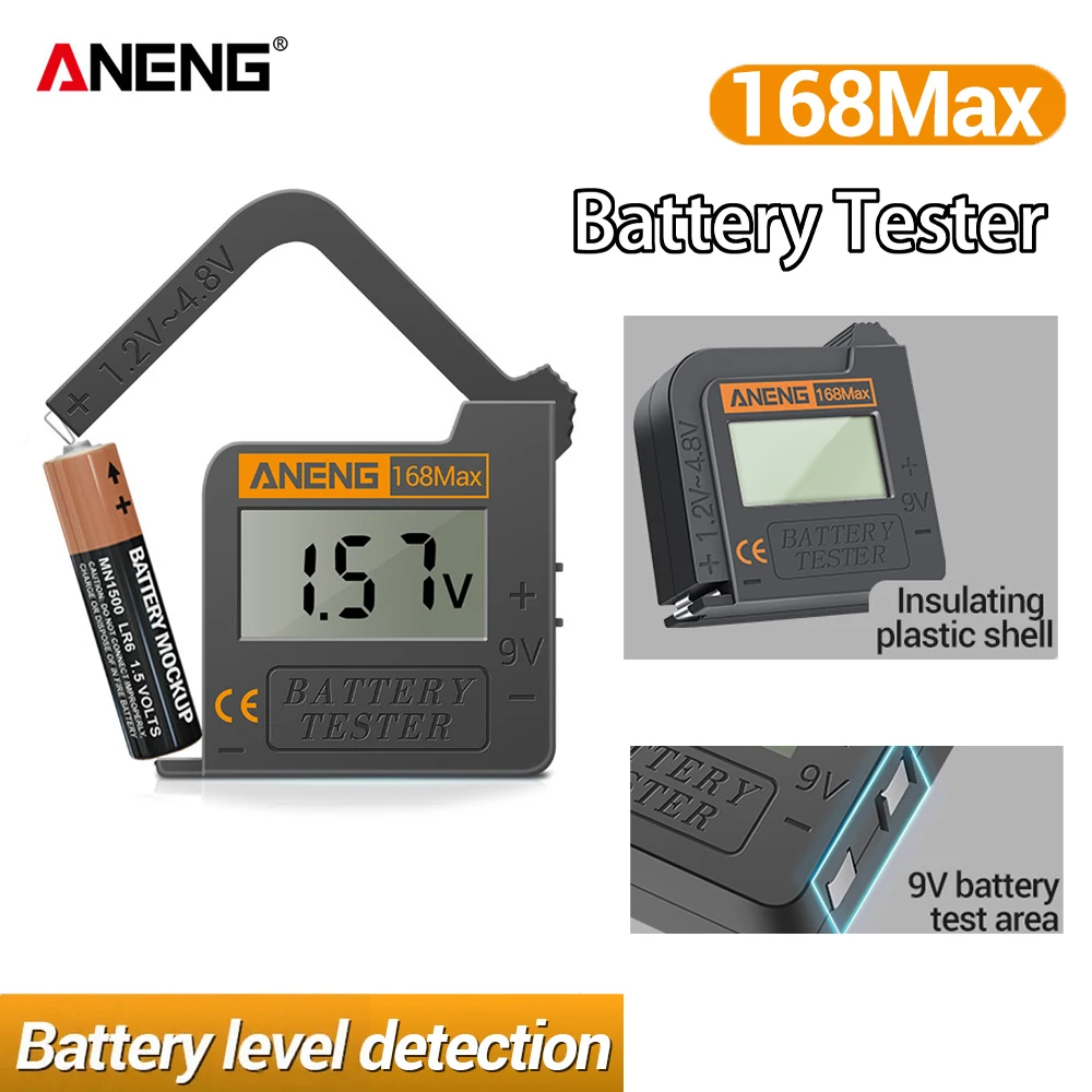

Portable ANENG 168Max Digital Lithium Battery Tester Universal Capacity Checkered Load Analyzer Display Check AAA AA Button Cell