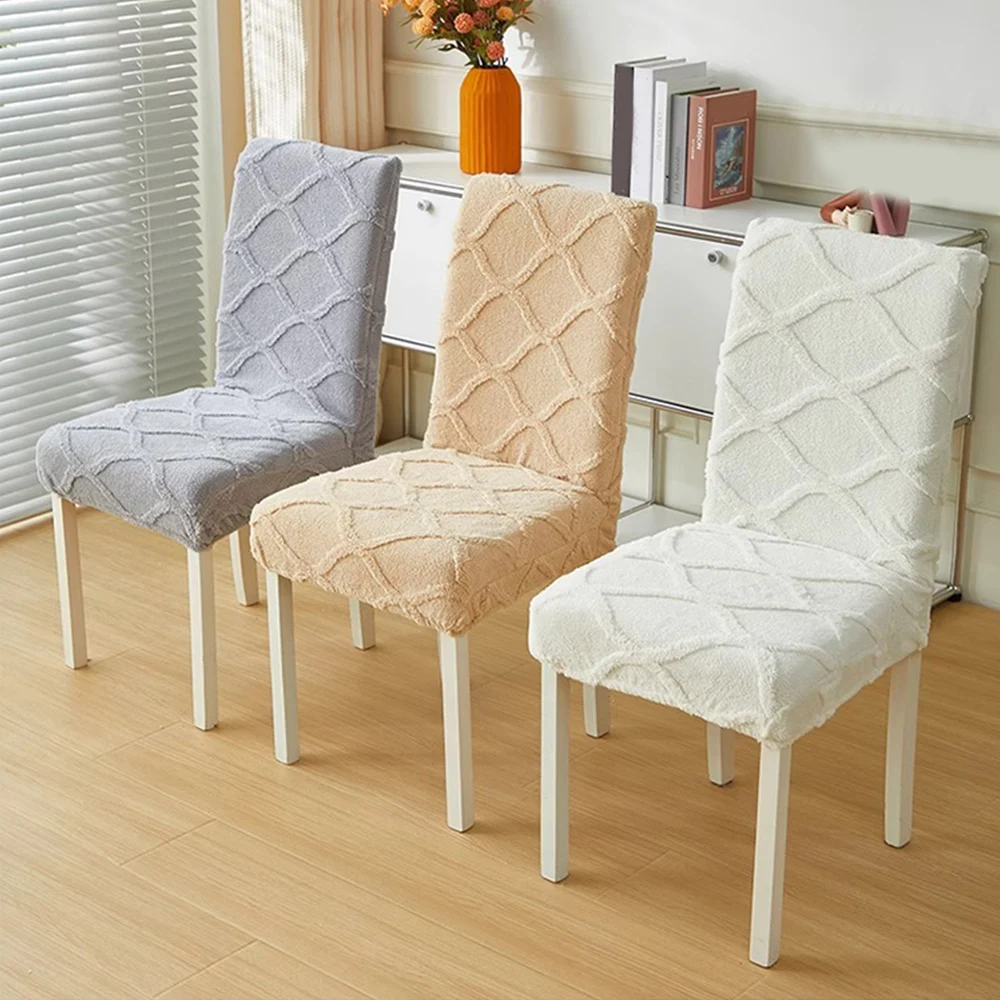 

Thicken Plush Chair Cover Stretch Dining Chair Seat Slipcover Dustproof Washable Spandex Chair Case Protector Kitchen Wedding