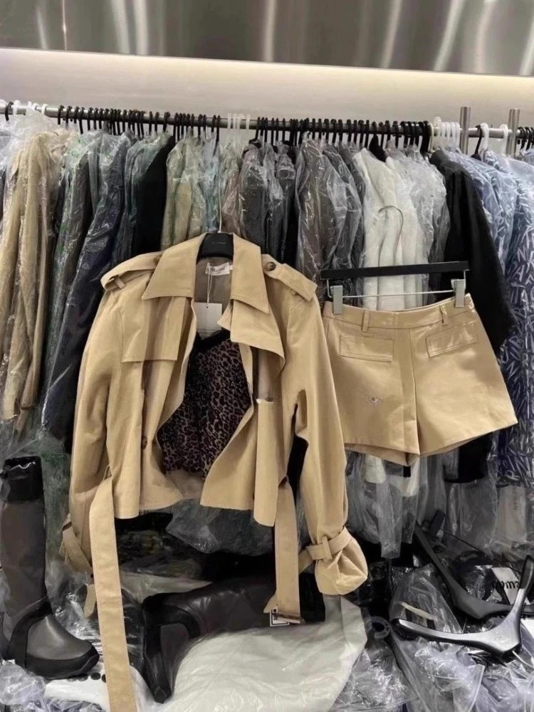 Conjunto de 2 piezas de otoño para mujer, abrigo de manga larga + pantalones cortos de pierna ancha de cintura alta Vintage, trajes Retro ajustados, estética, Retro, elegante para uso diario