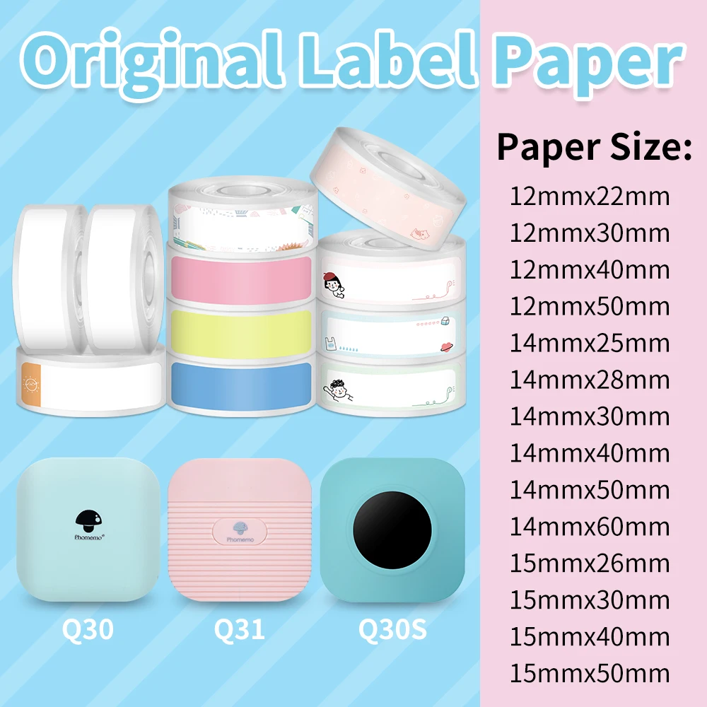 Phomemo Q30 Label Maker Tape Label Sticker Transparent Colorful White for Mini Label Machine Q32 Q31 D35 Waterproof Tearproof