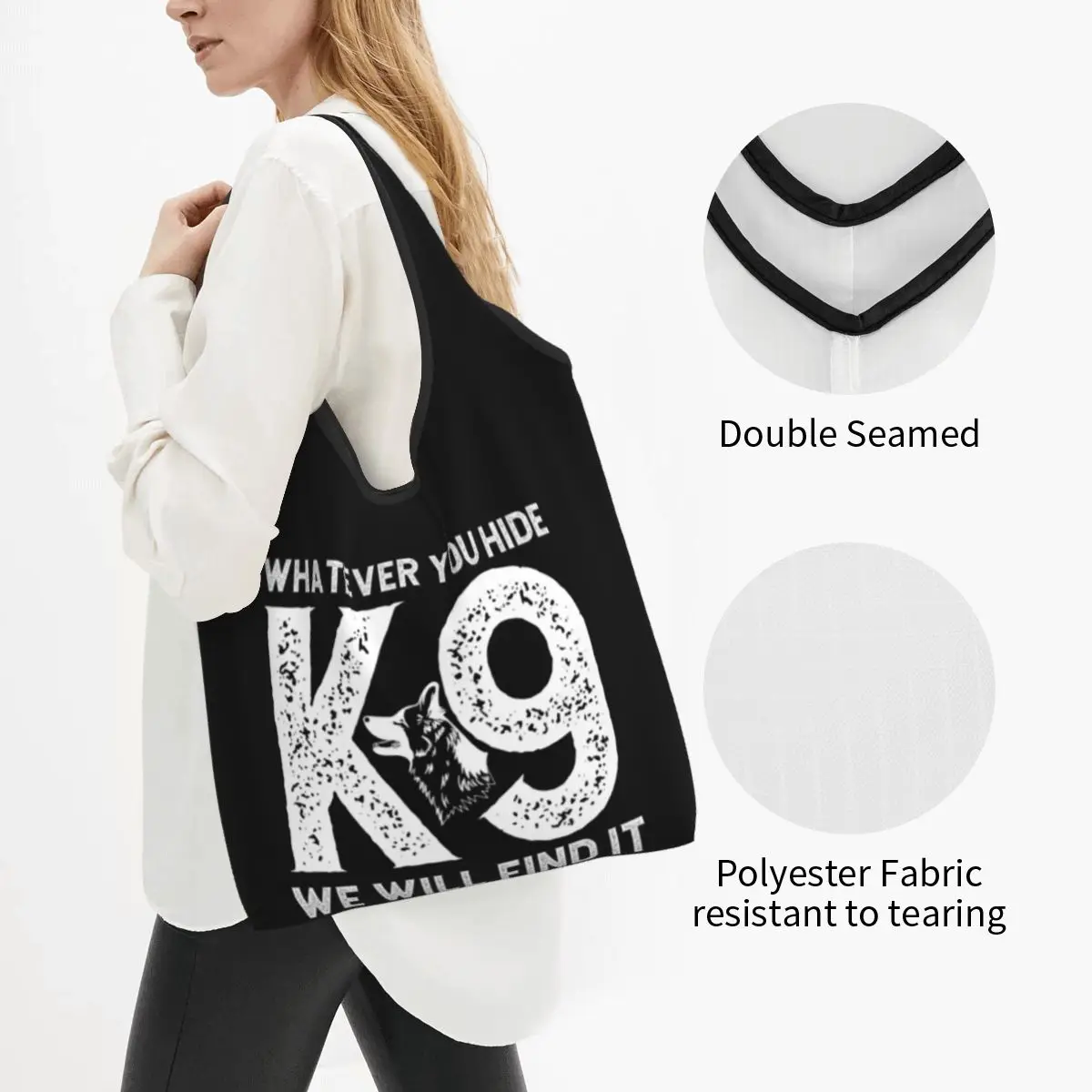 K9 Police Dog Manga Grocery Shopping Bags Custom Shopper Tote Shoulder Bags Large Capacity Portable Handbag