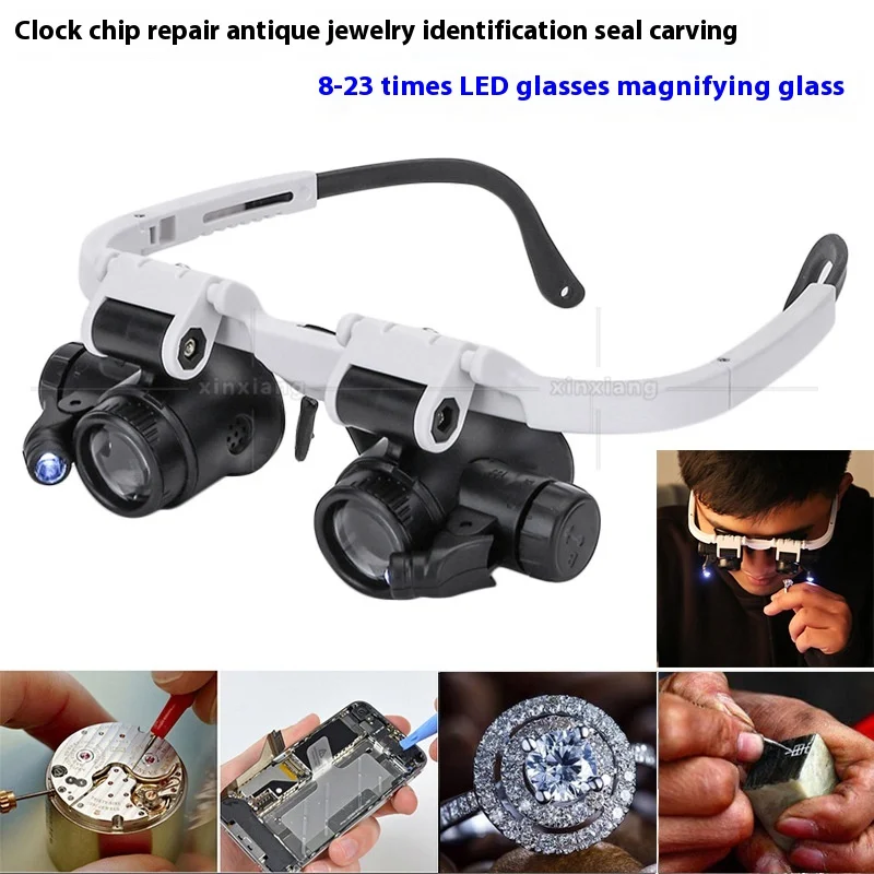 2xled Watch Jeweler Repair Magnifier Head-Mounted Headband Adjustable Magnifying Head Eye Glasses Loupe Lens 8x 15x 23x New