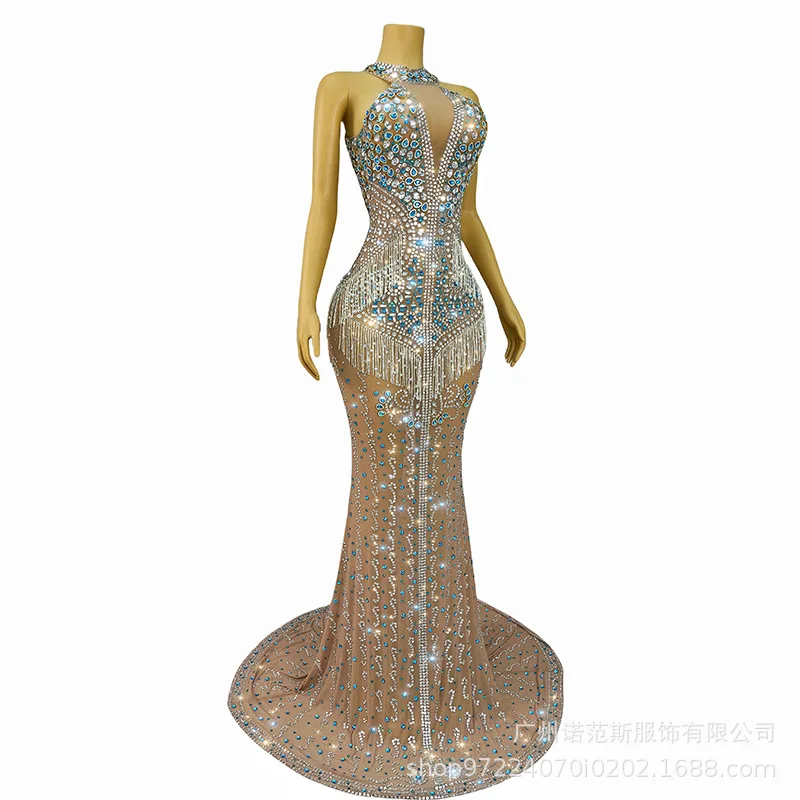 Heavy Industry Luxury Tassel Blue Enchantress Celebrity Birthday Light Luxury Dress Company Annual Meeting Elegant Evening Dress