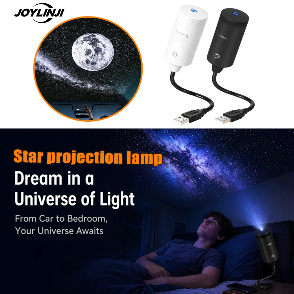 USB Car Starry Sky Projector Lamp Romantic Galaxy Atmosphere Light Creative LED Moon Night Light Plug Play Multi Pattern Home