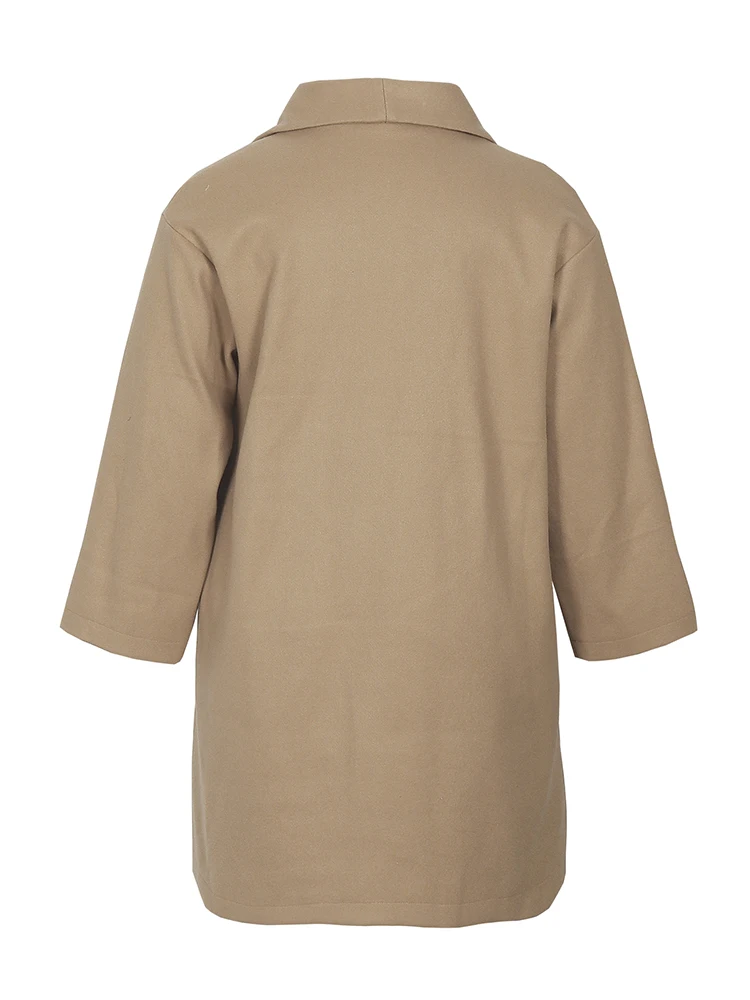 معطف نسائي مقاس كبير بجيوب مائلة واحدة الصدر بلون سادة وطية صدر السترة للخريف والشتاء جديد الخريف والشتاء أفضل الخيار #3