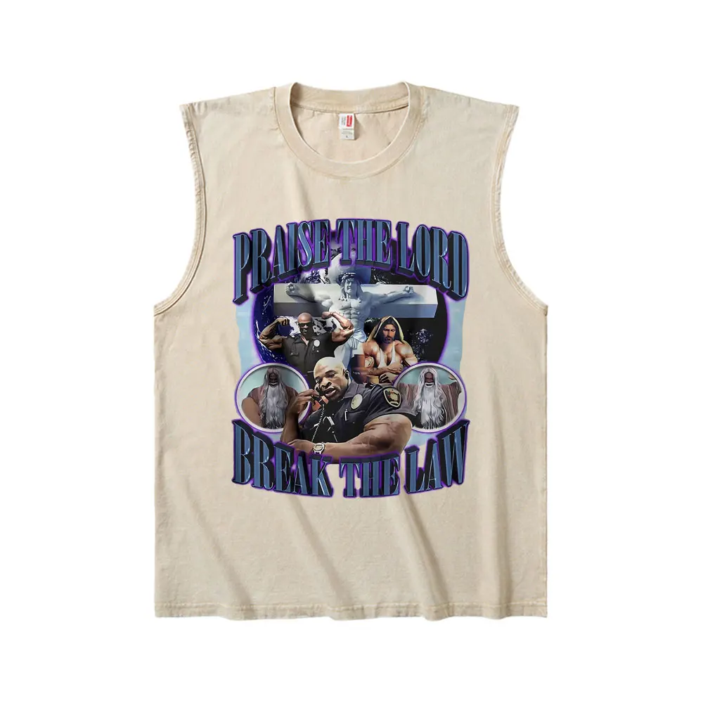 

Praise The Lord Break The Law Ronnie Coleman Vintage Washed Tank Tops Men Women Funny Geek Fitness Powerhouse Gym Vest T Shirts