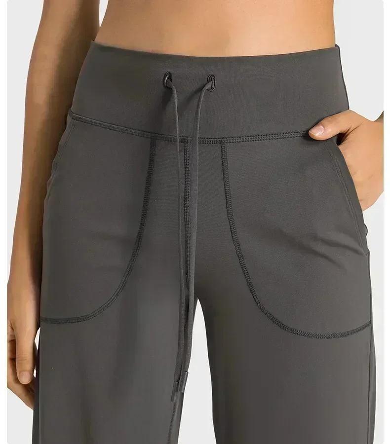 Lemon-Pantalon de yoga pour femme, taille haute, jambes larges, jogging en plein air, sport évasé