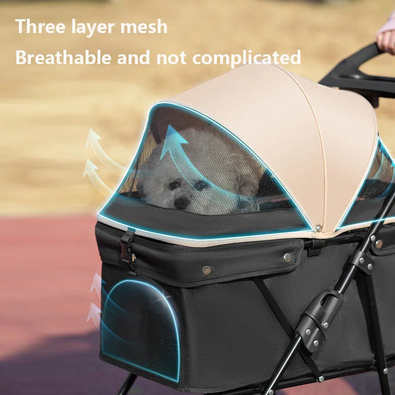 Pet Stroller Foldable Dog Walking Cat Stroller With Storage Basket Collapsible Puppy Jogging Pet Cart For Daily Pet Supplies