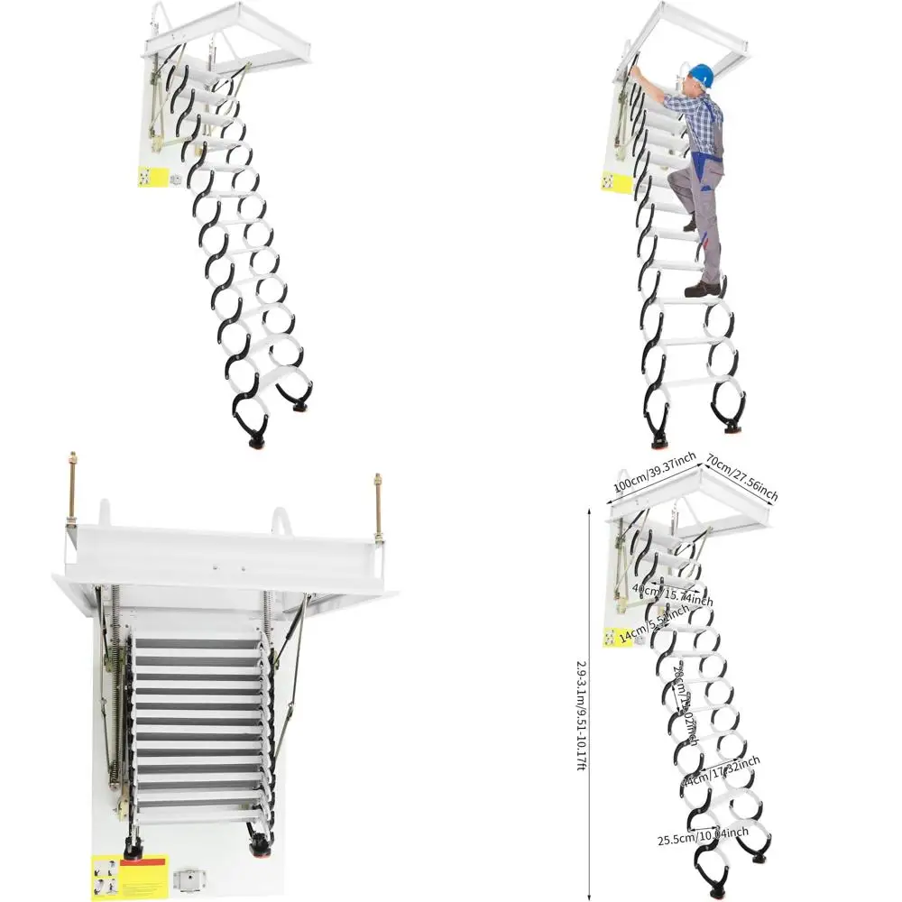 سلم عطلي قابل للطي بـ 12 خطوة مع درابزين لسهولة الوصول والتخزين