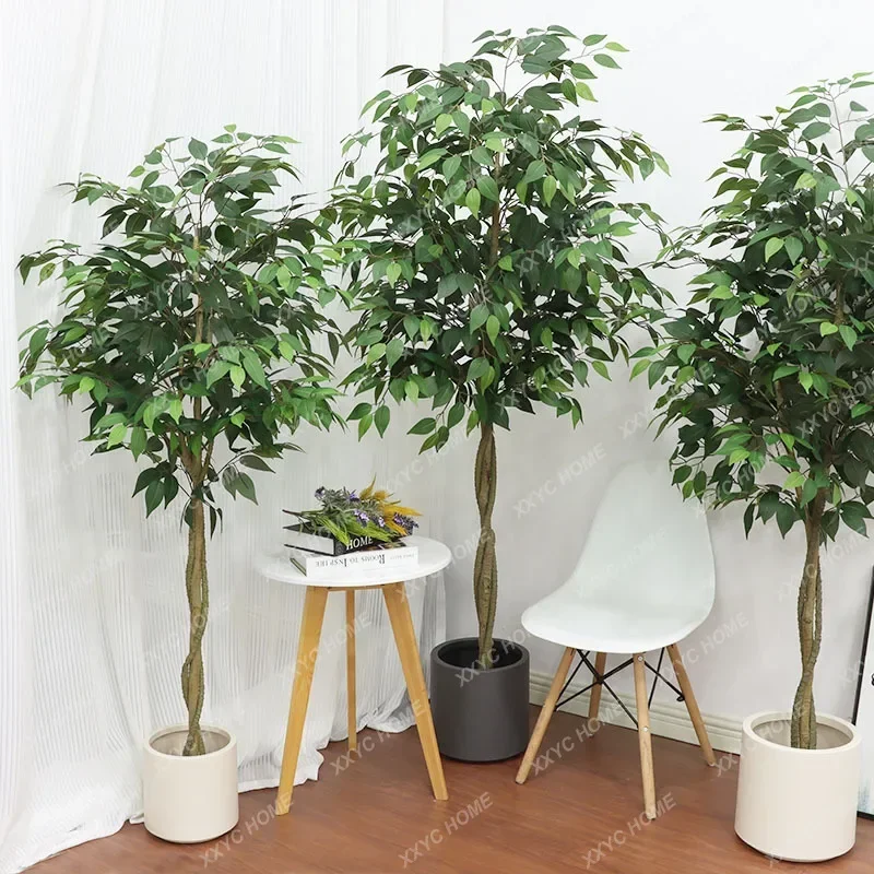 120cm-210cm Artificial Banyan Tree Potted Fake Tree Simulation Ficus Leaves Large Plant Bonsai for Home Office Garden Decoration