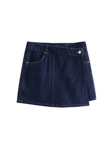 2025 Dammode Flip Fickdekoration Kort Flipkrage Slim fit Jeanstopp + Asymmetrisk Jeanskjol 2-delat set 12 best sales Zara 2-delat set - №9