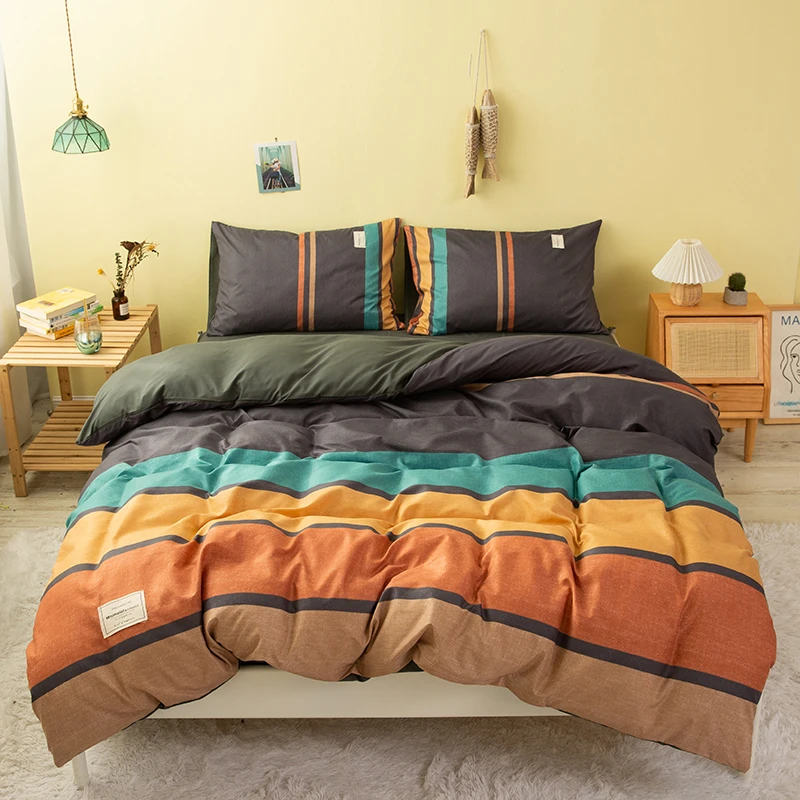 

Colorful Striped Duvet Cover Set 3pcs Comforter Covers with Zipper Closure, Nordic Simple Comfortable Bedding Set for Men Women