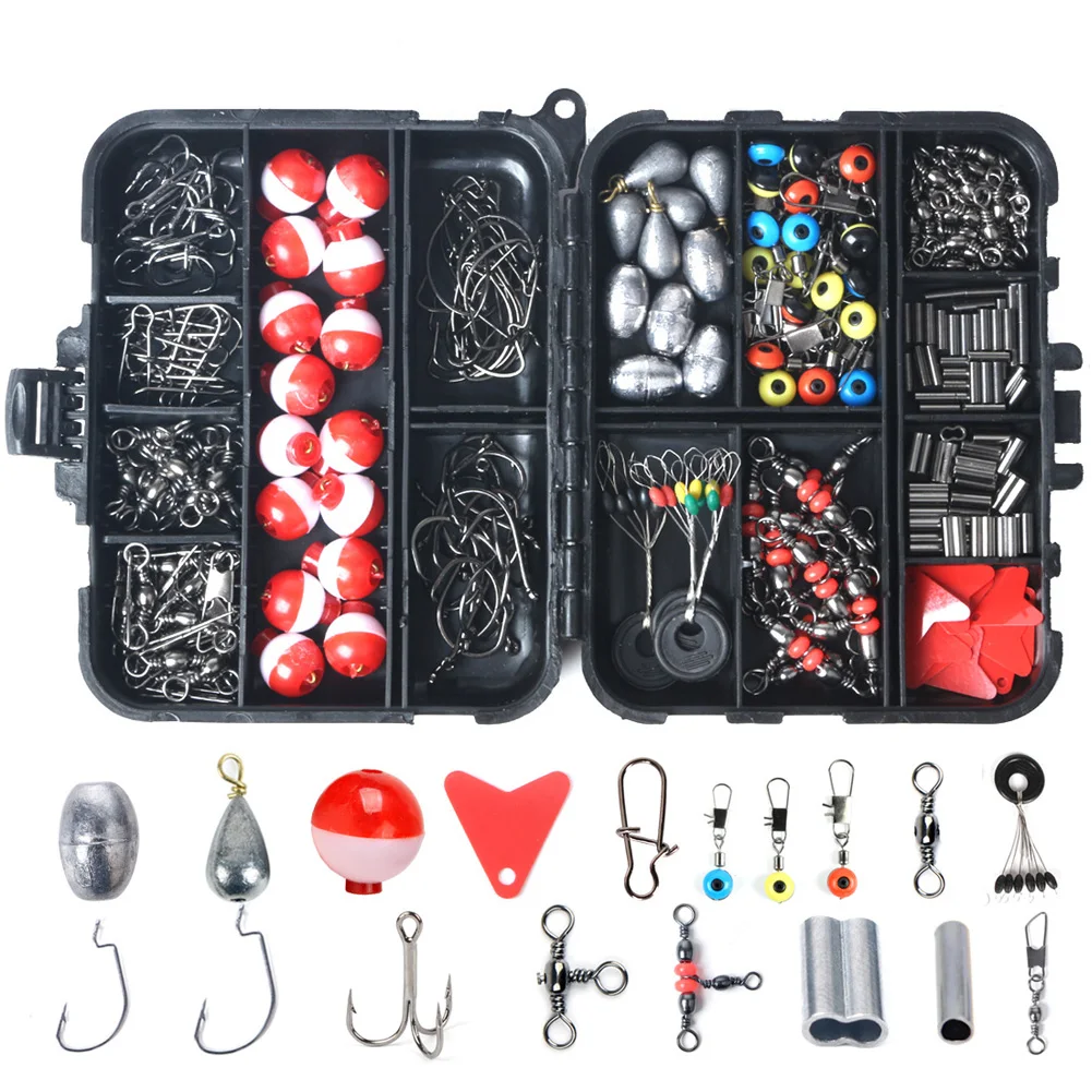 Fishing Accessories Kit Swivels Beads Hooks Sinkers Floats Fishing Set Slides Ball Bearing Rolling Snap Barrel Jig Hook with Box