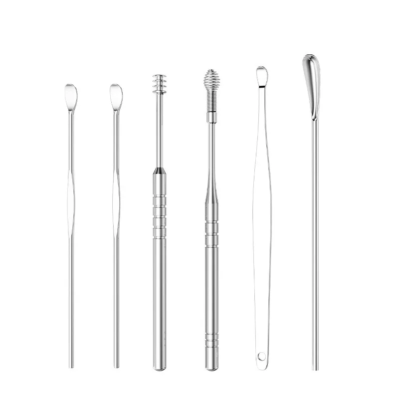 Earspoon Six-piece Ear-picking Tool Stainless Steel Spoon Leather Bag Ear-cleaning Easy to Carry at Home