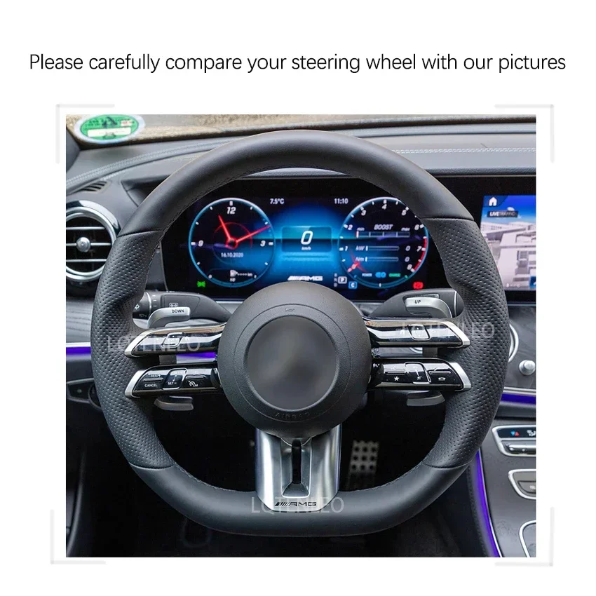 Black Artificial Carbon Suede Car Steering Wheel Cover for Mercedes Benz C-Class W206 E-Class EOS EQE W213 AMG GT 2021-2023