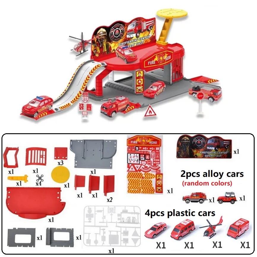 Track Parking Lot Toys Car Fire Truck For Children Kids Plastic Vehicle Model Cosplay Game Christmas Birthday Gift